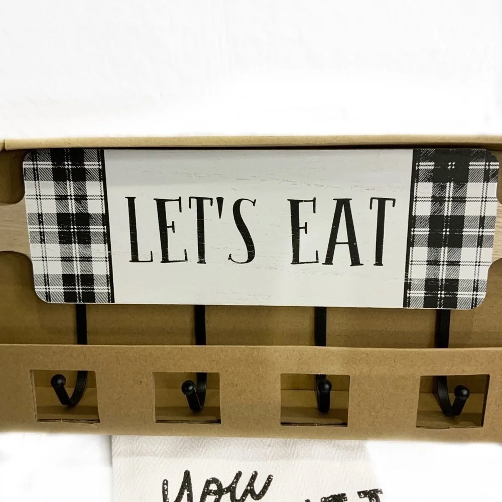 Hanging Hook Rack Multi Use Rack Black White Buffalo Check Plaid 7 in X 17 in